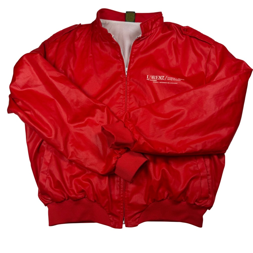 Vtg 80s‎ Avanti Bomber Jacket Mens XL Red Made in USA Satin Windbreaker Roofing